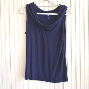 New York & Company Navy Blue Cowl Neck Sleeveless Top Jersey Knit XS